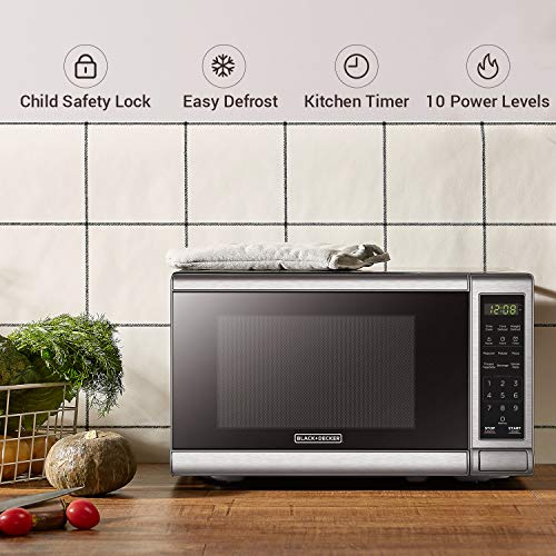 BLACK+DECKER EM720CB7 Digital Microwave Oven with Turntable Push-Button Door, Child Safety Lock, 700W, Stainless Steel, 0.7 Cu.ft - My Kitchen Products