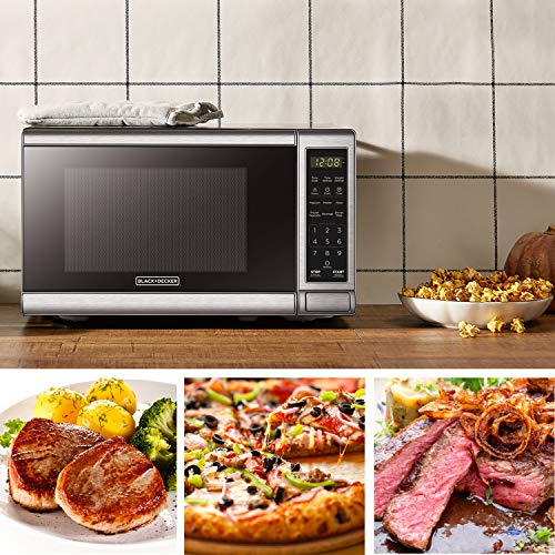 BLACK+DECKER EM720CB7 Digital Microwave Oven with Turntable Push-Button Door, Child Safety Lock, 700W, Stainless Steel, 0.7 Cu.ft - My Kitchen Products