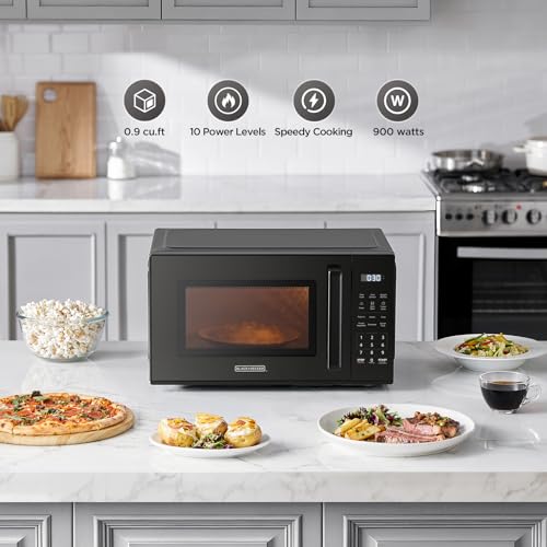 BLACK+DECKER EM9P02P9 Countertop Microwave Oven, 0.9 Cu Ft, 900W with 6 One-Touch Presets, Express Cooking, 10 Power Levels, and Child Safety Lock, Black - My Kitchen Products