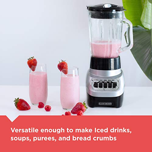BLACK+DECKER PowerCrush Multi-Function Blender with 6-Cup Glass Jar, 4 Speed Settings, Silver - My Kitchen Products