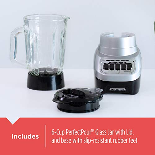 BLACK+DECKER PowerCrush Multi-Function Blender with 6-Cup Glass Jar, 4 Speed Settings, Silver - My Kitchen Products