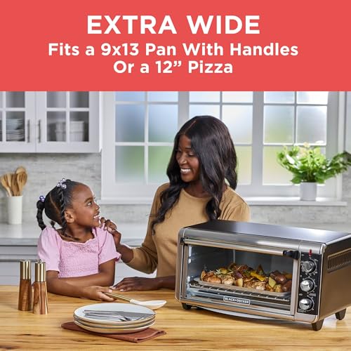 BLACK+DECKER TO3250XSBD 8-Slice Extra Wide Convection Countertop Toaster Oven, Includes Bake Pan, Broil Rack & Toasting Rack, Stainless Steel/Black - My Kitchen Products