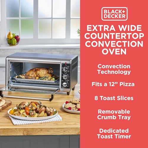 BLACK+DECKER TO3250XSBD 8-Slice Extra Wide Convection Countertop Toaster Oven, Includes Bake Pan, Broil Rack & Toasting Rack, Stainless Steel/Black - My Kitchen Products