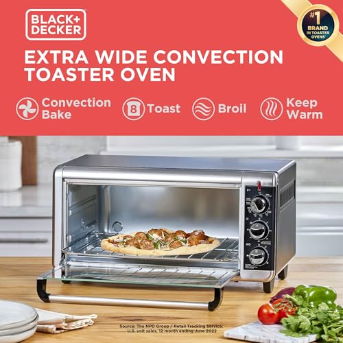 BLACK+DECKER TO3250XSBD 8-Slice Extra Wide Convection Countertop Toaster Oven, Includes Bake Pan, Broil Rack & Toasting Rack, Stainless Steel/Black - My Kitchen Products