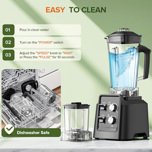Blender, 1800W Blender with Grinder - 6-Blade Professional Smoothie Blenders for Kitchen, Crushes Ice, Self-Cleaning, 68oz & 20oz Jars Dishwasher Safe, for Baby Food, Nut Butter - My Kitchen Products