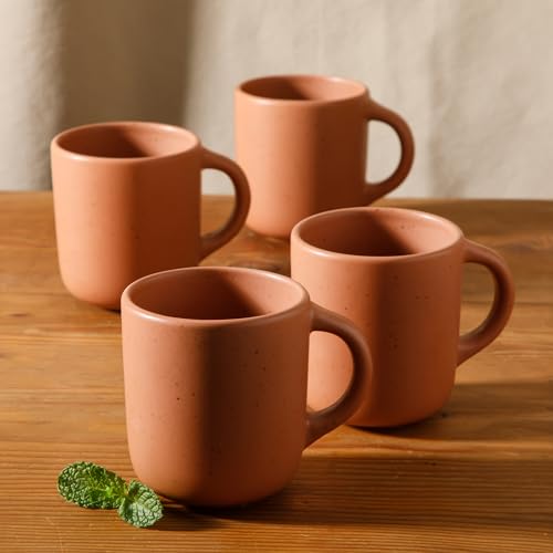 Bloomhouse - Two Time Oprah's Favorite Things Winner - Corsica Clay 4-Piece Mug Set – Burnt Apricot Terracotta Stoneware Coffee & Tea Cups, Durable Ceramic Drinkware - My Kitchen Products