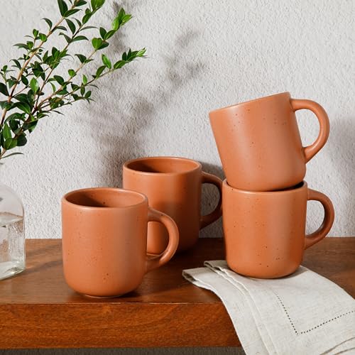 Bloomhouse - Two Time Oprah's Favorite Things Winner - Corsica Clay 4-Piece Mug Set – Burnt Apricot Terracotta Stoneware Coffee & Tea Cups, Durable Ceramic Drinkware - My Kitchen Products