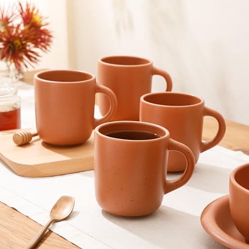 Bloomhouse - Two Time Oprah's Favorite Things Winner - Corsica Clay 4-Piece Mug Set – Burnt Apricot Terracotta Stoneware Coffee & Tea Cups, Durable Ceramic Drinkware - My Kitchen Products