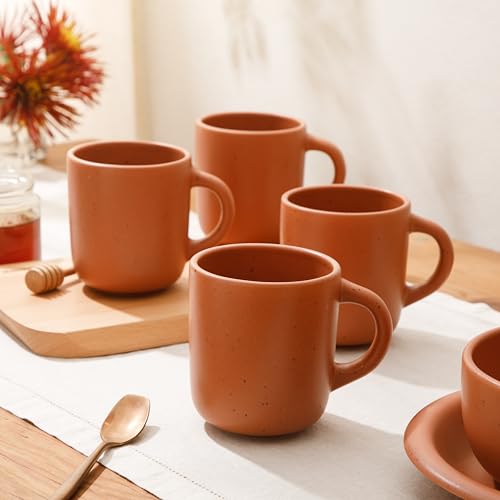 Bloomhouse - Two Time Oprah's Favorite Things Winner - Corsica Clay 4-Piece Mug Set – Burnt Apricot Terracotta Stoneware Coffee & Tea Cups, Durable Ceramic Drinkware - My Kitchen Products