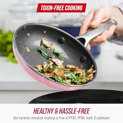 Blue Diamond 10 Piece Nonstick Cookware Set, Diamond Ceramic Pots & Pans, Dishwasher & Metal Utensil Safe, Non Toxic PFAS-Free, Kitchen Cooking Sauce & Saute Pans, Oven & Broiler to 600F, Pink - My Kitchen Products