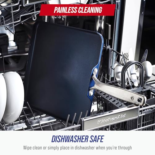 Blue Diamond 11" Nonstick Square Griddle Pan, Non Toxic PFAS-Free Diamond Ceramic, Dishwasher & Oven Safe, Even Heating, Metal Utensil Safe, Warp Control, Blue - My Kitchen Products