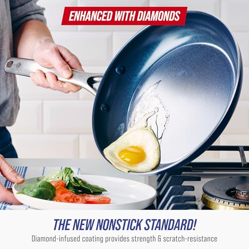 Blue Diamond 12 Piece Nonstick Cookware Set, Diamond Ceramic Pots & Pans, Dishwasher & Metal Utensil Safe, Non Toxic PFAS-Free, Kitchen Cooking Sauce & Saute Pans, Oven & Broiler to 600F, Blue - My Kitchen Products
