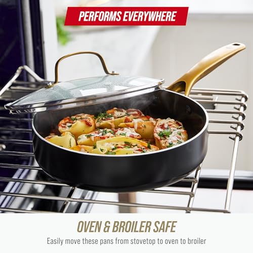 Blue Diamond 14 Piece Induction Nonstick Cookware Set, Diamond Infused PFAS-Free Ceramic Nonstick Pots & Pans, Durable Metal Utensil Safe, Dishwasher Safe, Oven & Broiler to 600F, Black/Gold - My Kitchen Products