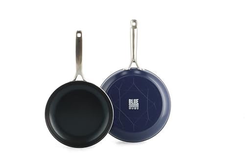 Blue Diamond 2 Piece Nonstick Frying Pan Set, 9.5” & 11" Skillets, PFAS-Free Ceramic, Dishwasher & Oven Safe, Stainless Steel Handle, Durable Metal Utensil Safe, Egg & Omelet Pans, Blue - My Kitchen Products