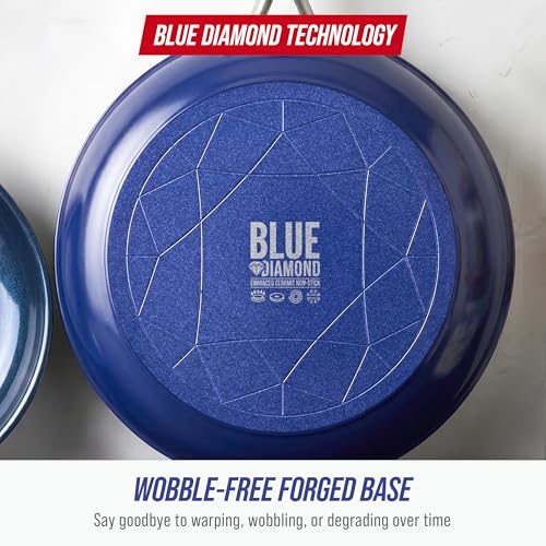 Blue Diamond 2 Piece Nonstick Frying Pan Set, 9.5” & 11" Skillets, PFAS-Free Ceramic, Dishwasher & Oven Safe, Stainless Steel Handle, Durable Metal Utensil Safe, Egg & Omelet Pans, Blue - My Kitchen Products