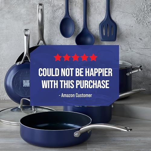 Blue Diamond 2 Piece Nonstick Frying Pan Set, 9.5” & 11" Skillets, PFAS-Free Ceramic, Dishwasher & Oven Safe, Stainless Steel Handle, Durable Metal Utensil Safe, Egg & Omelet Pans, Blue - My Kitchen Products