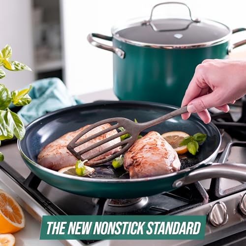Blue Diamond 20 Piece Cookware and Bakeware Set, Diamond Infused PFAS-Free Ceramic Nonstick Pots and Pans, Durable Nontoxic Metal Utensil Safe & Scratch Resistant, Dishwasher & Oven Safe, Green - My Kitchen Products