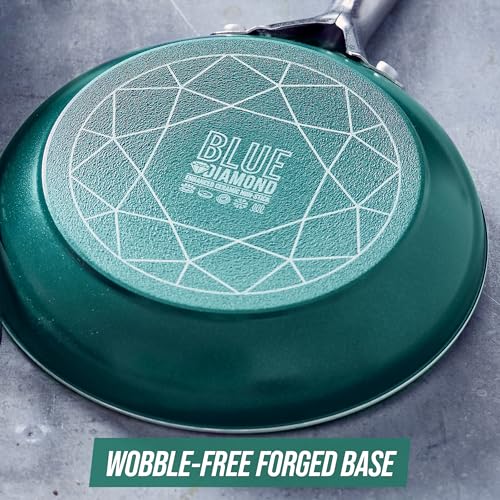 Blue Diamond 20 Piece Cookware and Bakeware Set, Diamond Infused PFAS-Free Ceramic Nonstick Pots and Pans, Durable Nontoxic Metal Utensil Safe & Scratch Resistant, Dishwasher & Oven Safe, Green - My Kitchen Products