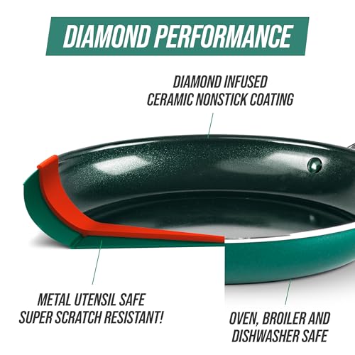 Blue Diamond 20 Piece Cookware and Bakeware Set, Diamond Infused PFAS-Free Ceramic Nonstick Pots and Pans, Durable Nontoxic Metal Utensil Safe & Scratch Resistant, Dishwasher & Oven Safe, Green - My Kitchen Products