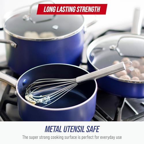 Blue Diamond 20 Piece Nonstick Cookware Set, Diamond Ceramic Pots & Pans, Dishwasher & Metal Utensil Safe, Non Toxic PFAS-Free, Kitchen Cooking Sauce & Saute Pans, Oven & Broiler to 600F, Blue - My Kitchen Products