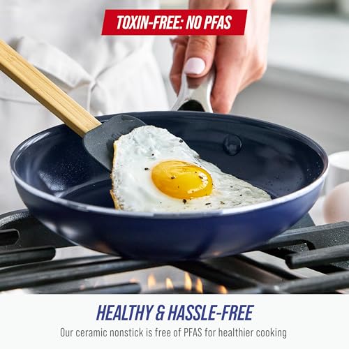 Blue Diamond 20 Piece Nonstick Cookware Set, Diamond Ceramic Pots & Pans, Dishwasher & Metal Utensil Safe, Non Toxic PFAS-Free, Kitchen Cooking Sauce & Saute Pans, Oven & Broiler to 600F, Blue - My Kitchen Products