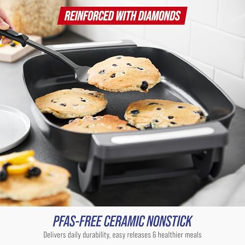 Blue Diamond 7QT 5-in-1 Extra Large Electric Skillet, Healthy Ceramic Nonstick Interior, Non-Toxic PFAS-Free, Temperature Control, Stay Cool Handles, Easy Clean, Graphite - My Kitchen Products