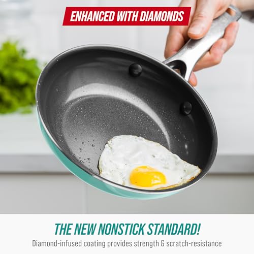 Blue Diamond 8" Nonstick Frying Pan Skillet, Diamond Infused Ceramic PFAS-Free, Dishwasher & Oven Safe, Stay Cool Handle, Durable Non Toxic Metal Utensil Safe, Egg & Omelet Pan, Turquoise - My Kitchen Products