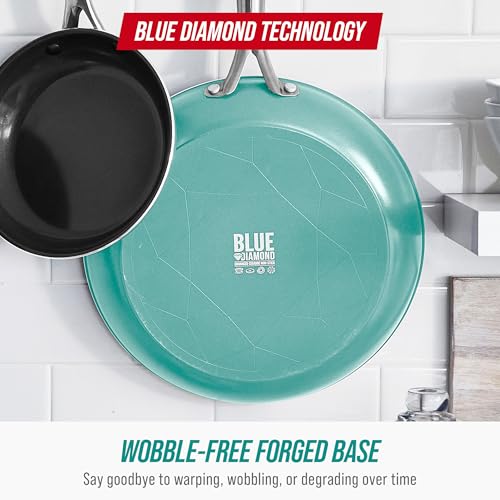Blue Diamond 8" Nonstick Frying Pan Skillet, Diamond Infused Ceramic PFAS-Free, Dishwasher & Oven Safe, Stay Cool Handle, Durable Non Toxic Metal Utensil Safe, Egg & Omelet Pan, Turquoise - My Kitchen Products