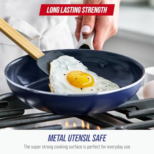Blue Diamond 8" Nonstick Frying Pan Skillet, Diamond Infused PFAS-Free Ceramic, Dishwasher & Oven Safe, Stainless Steel Handle, Durable Non Toxic Metal Utensil Safe, Egg & Omelet Pan, Blue - My Kitchen Products