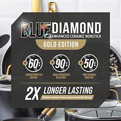 Blue Diamond 8" Nonstick Frying Pan Skillet, Diamond Infused PFAS & PTFE-Free Ceramic Pot, Dishwasher & Oven Safe, Gold Handle, Induction, Non Toxic Metal Utensil Safe, Egg & Omelet Pan, Black - My Kitchen Products