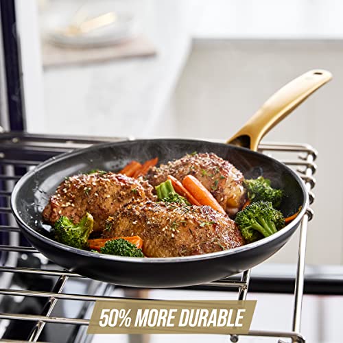 Blue Diamond 8" Nonstick Frying Pan Skillet, Diamond Infused PFAS & PTFE-Free Ceramic Pot, Dishwasher & Oven Safe, Gold Handle, Induction, Non Toxic Metal Utensil Safe, Egg & Omelet Pan, Black - My Kitchen Products
