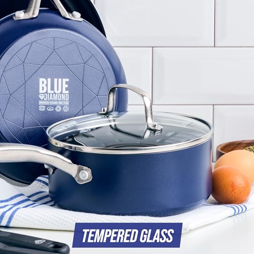 Blue Diamond 8.5” Universal Tempered Glass Lid, Frying Pan Skillet, Sauté, Saucepan, Stockpot, Oven Safe to 350°F, Dishwasher Safe, Stainless Steel Handle, Clear - My Kitchen Products