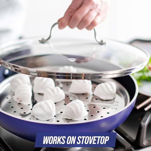 Blue Diamond 8.5” Universal Tempered Glass Lid, Frying Pan Skillet, Sauté, Saucepan, Stockpot, Oven Safe to 350°F, Dishwasher Safe, Stainless Steel Handle, Clear - My Kitchen Products