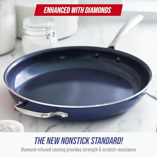 Blue Diamond Ceramic Nonstick 14" Frying Pan Skillet, PFAS-Free Cookware, Jumbo Cooker with Helper Handle, For Large & Family Sized Meals, Dishwasher & Oven Safe, Blue - My Kitchen Products