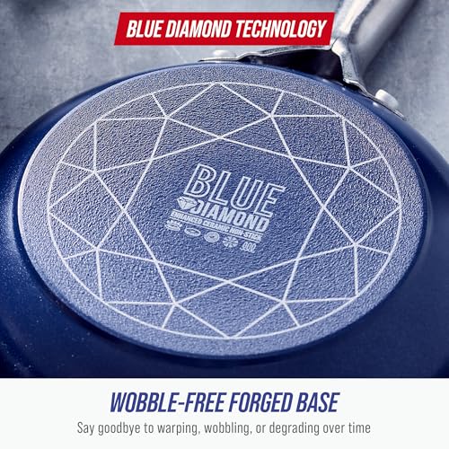 Blue Diamond Ceramic Nonstick 14" Frying Pan Skillet, PFAS-Free Cookware, Jumbo Cooker with Helper Handle, For Large & Family Sized Meals, Dishwasher & Oven Safe, Blue - My Kitchen Products