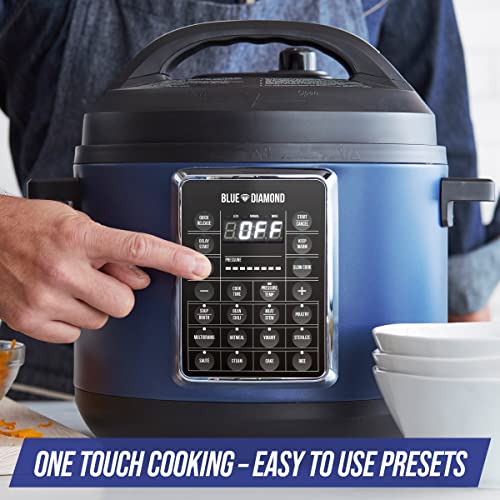 Blue Diamond Ceramic Nonstick, 16-in-1 6QT Electric Pressure Cooker, Slow Cooker, Rice Cooker, Yogurt Maker, Saute, Steamer and More, Programable, Dishwasher Safe Pot, PFAS-Free, Blue - My Kitchen Products