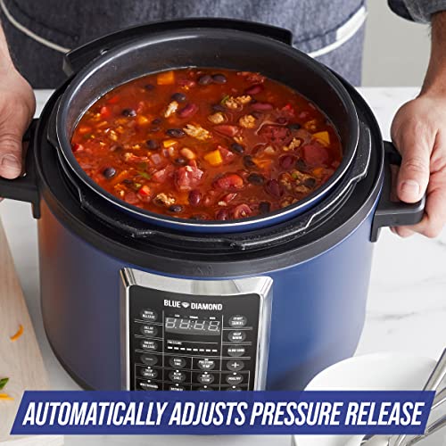 Blue Diamond Ceramic Nonstick, 16-in-1 6QT Electric Pressure Cooker, Slow Cooker, Rice Cooker, Yogurt Maker, Saute, Steamer and More, Programable, Dishwasher Safe Pot, PFAS-Free, Blue - My Kitchen Products
