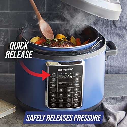 Blue Diamond Ceramic Nonstick, 16-in-1 6QT Electric Pressure Cooker, Slow Cooker, Rice Cooker, Yogurt Maker, Saute, Steamer and More, Programable, Dishwasher Safe Pot, PFAS-Free, Blue - My Kitchen Products