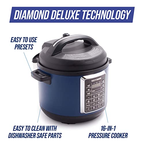 Blue Diamond Ceramic Nonstick, 16-in-1 6QT Electric Pressure Cooker, Slow Cooker, Rice Cooker, Yogurt Maker, Saute, Steamer and More, Programable, Dishwasher Safe Pot, PFAS-Free, Blue - My Kitchen Products
