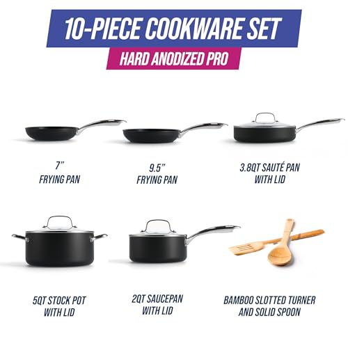 Blue Diamond Cookware Hard Anodized Ceramic Nonstick, 10 Piece Cookware Pots and Pans Set, Non-Toxic PFAS-Free, Dishwasher and Oven Safe, Durable, Even Heating, Metal Utensil Safe, Gray - My Kitchen Products