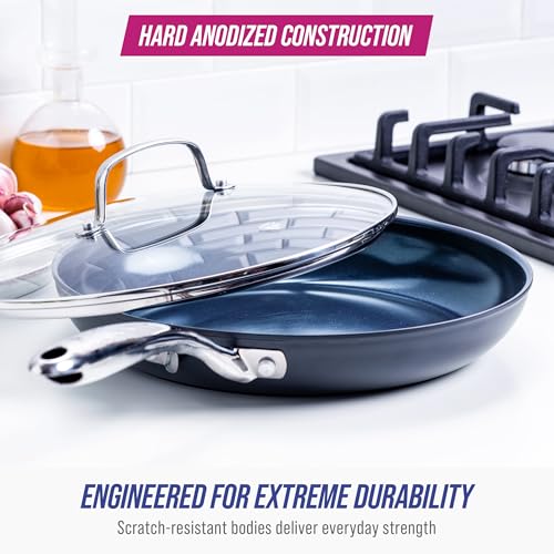Blue Diamond Cookware Hard Anodized Ceramic Nonstick, 11" Frying Pan Skillet with Lid, PFAS-Free, Dishwasher Safe, Oven Safe, Grey - My Kitchen Products