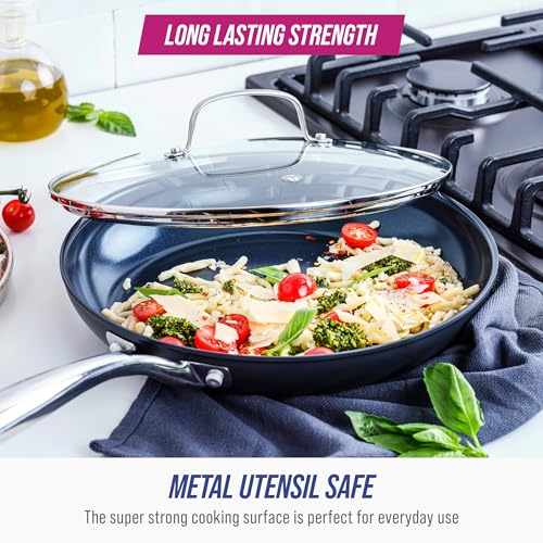 Blue Diamond Cookware Hard Anodized Ceramic Nonstick, 11" Frying Pan Skillet with Lid, PFAS-Free, Dishwasher Safe, Oven Safe, Grey - My Kitchen Products