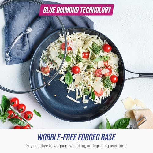 Blue Diamond Cookware Hard Anodized Ceramic Nonstick, 11" Frying Pan Skillet with Lid, PFAS-Free, Dishwasher Safe, Oven Safe, Grey - My Kitchen Products