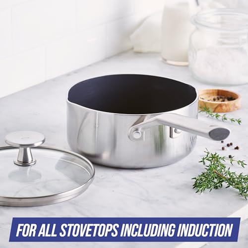 Blue Diamond Cookware Tri-Ply Stainless Steel Ceramic Nonstick, 1.6 QT Saucepan Pot with Lid, PFAS-Free, Multi Clad, Induction, Dishwasher Safe, Oven Safe, Silver - My Kitchen Products