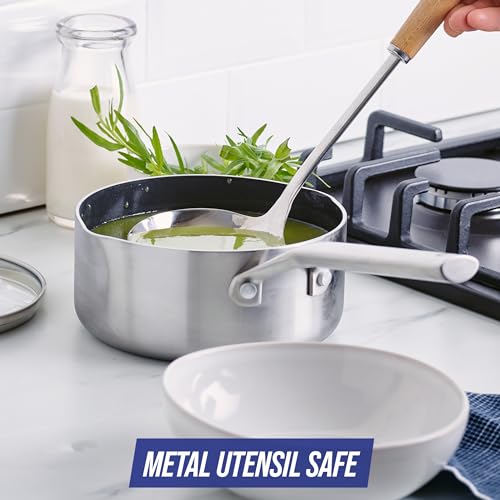 Blue Diamond Cookware Tri-Ply Stainless Steel Ceramic Nonstick, 1.6 QT Saucepan Pot with Lid, PFAS-Free, Multi Clad, Induction, Dishwasher Safe, Oven Safe, Silver - My Kitchen Products