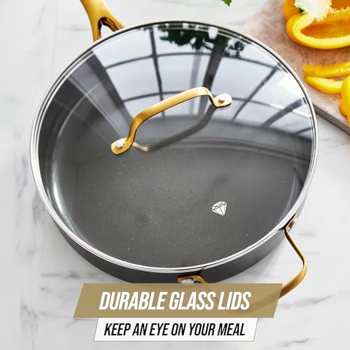 Blue Diamond Gold 12 Piece Cookware Set, PFAS-Free Ceramic Nonstick Pots & Pans, Induction Ready for All Cooktops, Kitchen Serving Utensils, Dishwasher Safe, Black - My Kitchen Products