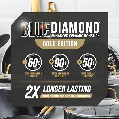 Blue Diamond Gold 12 Piece Cookware Set, PFAS-Free Ceramic Nonstick Pots & Pans, Induction Ready for All Cooktops, Kitchen Serving Utensils, Dishwasher Safe, Black - My Kitchen Products