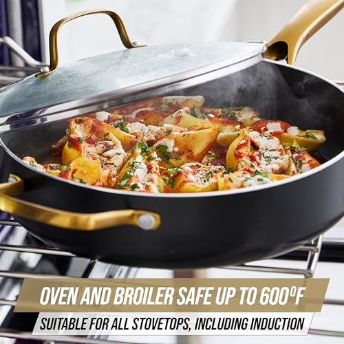 Blue Diamond Gold 12 Piece Cookware Set, PFAS-Free Ceramic Nonstick Pots & Pans, Induction Ready for All Cooktops, Kitchen Serving Utensils, Dishwasher Safe, Black - My Kitchen Products