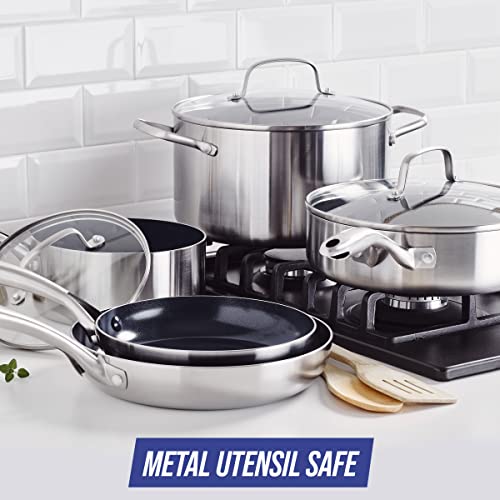 Blue Diamond HD Stainless Steel Clad Pro 10 Piece Cookware Pots and Pans Set, Diamond Infused Ceramic Nonstick, PFAS-Free, Dishwasher Safe, Oven and Broiler Safe, Silver - My Kitchen Products