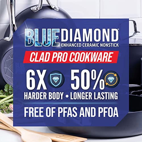 Blue Diamond HD Stainless Steel Clad Pro 10 Piece Cookware Pots and Pans Set, Diamond Infused Ceramic Nonstick, PFAS-Free, Dishwasher Safe, Oven and Broiler Safe, Silver - My Kitchen Products